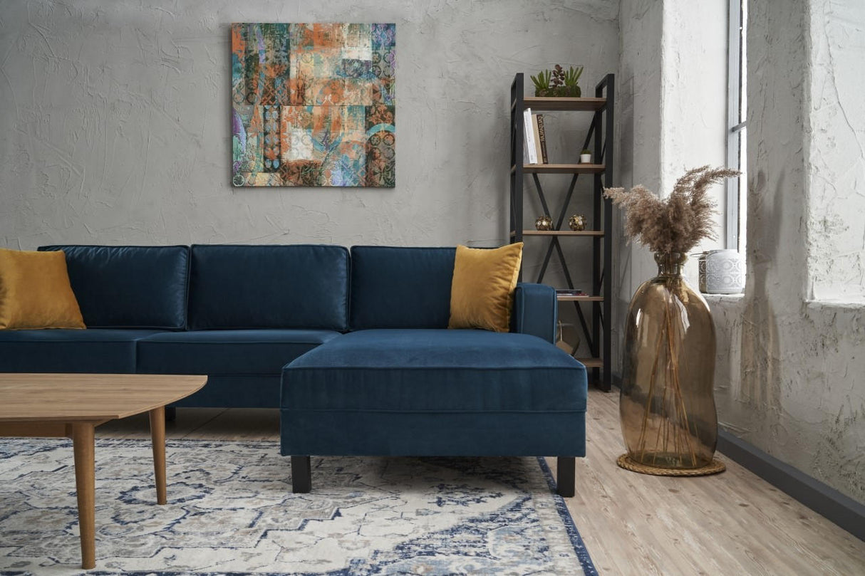 Ecksofa Rechts Kale Velvet Marine Blau