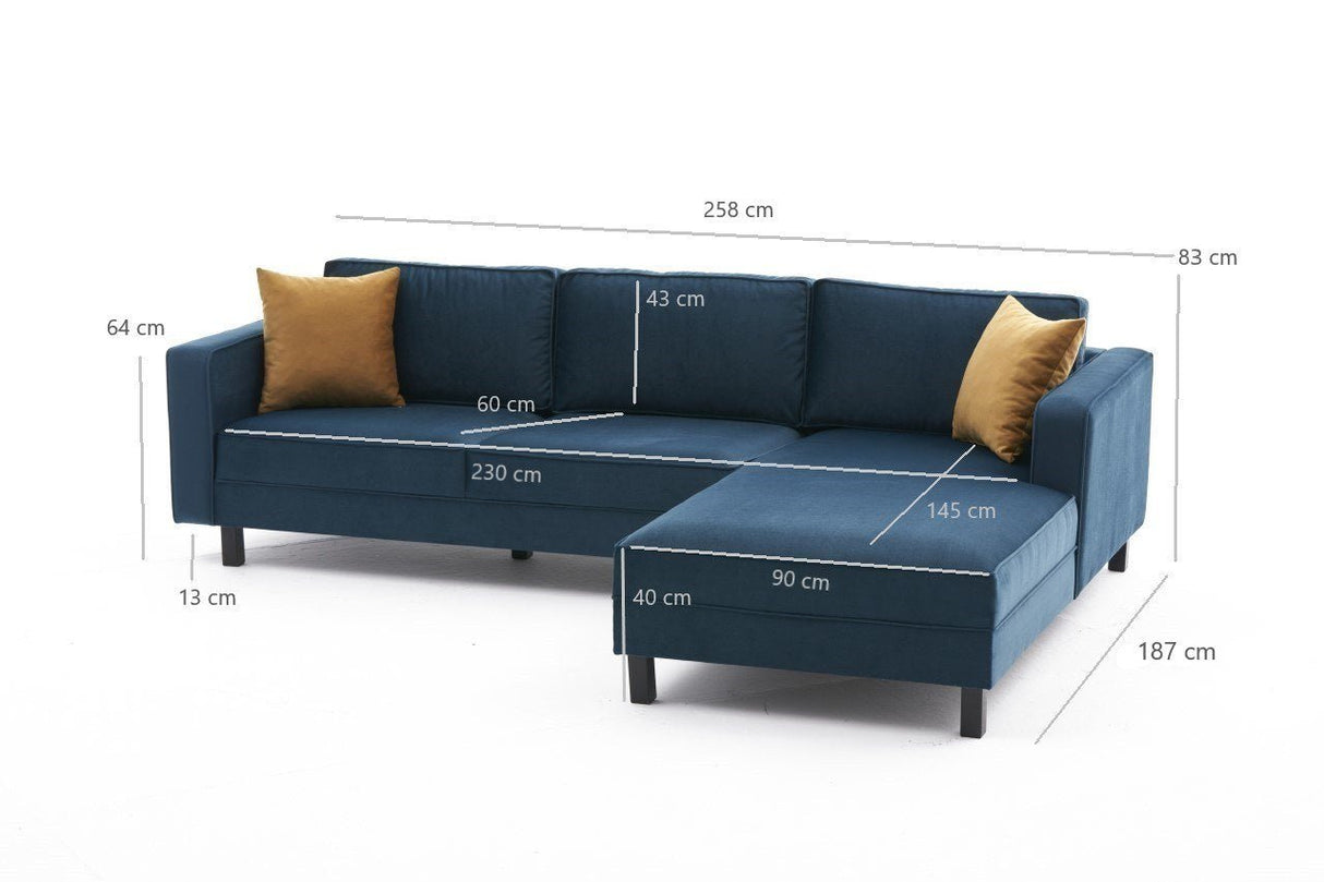 Ecksofa Rechts Kale Velvet Marine Blau