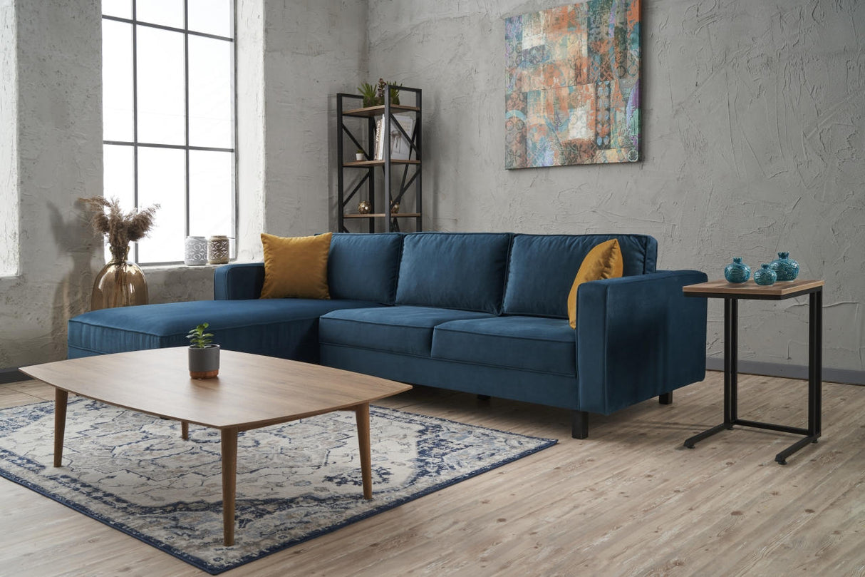 Ecksofa Links Kale Velvet Marineblau