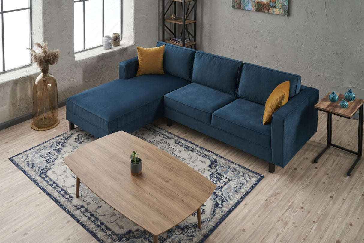 Ecksofa Links Kale Velvet Marineblau