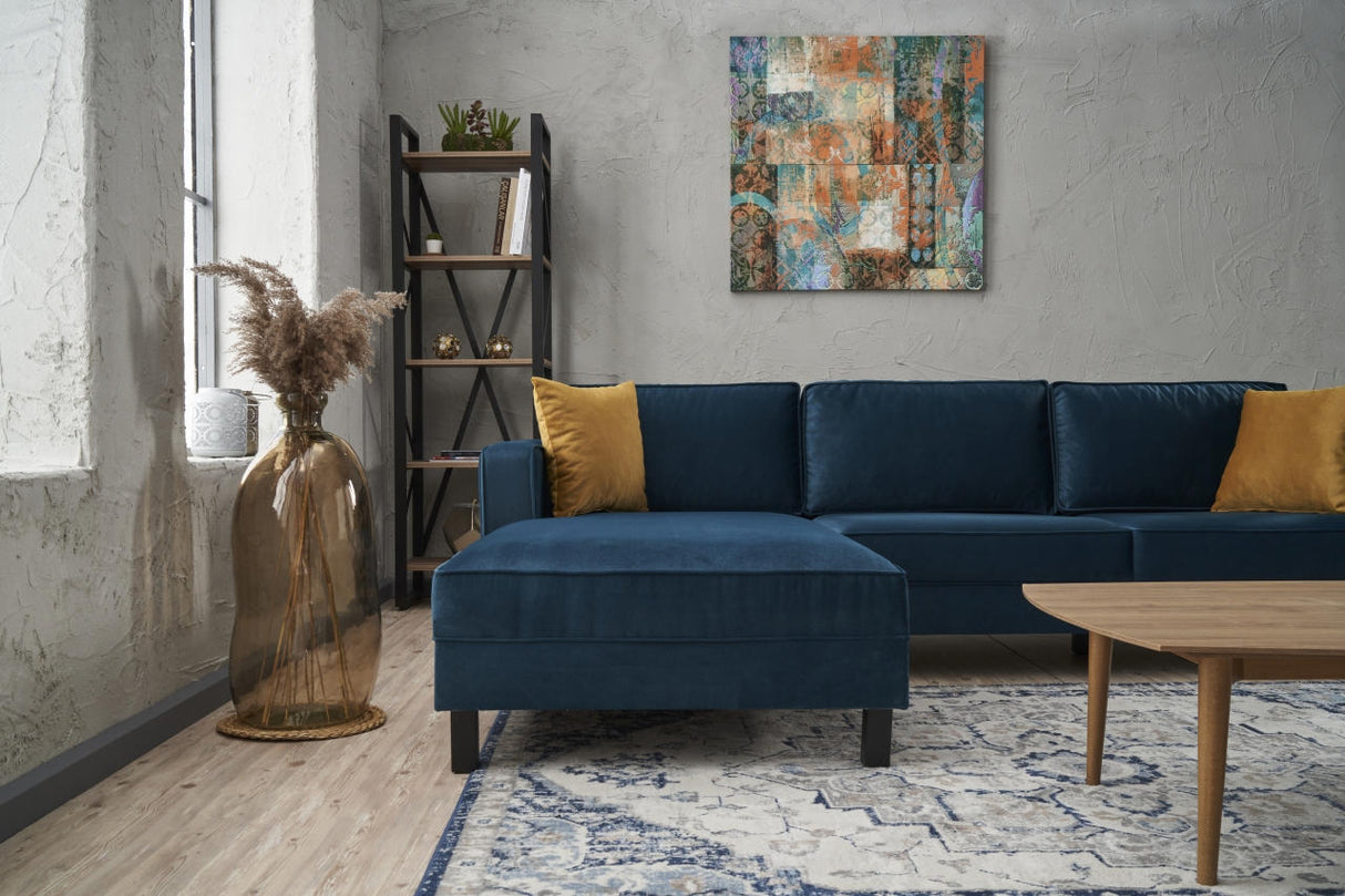 Ecksofa Links Kale Velvet Marineblau