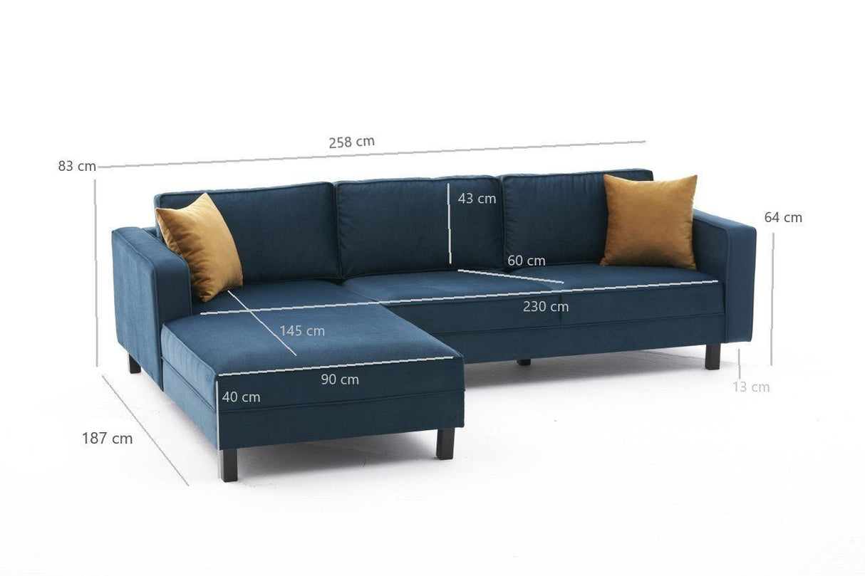 Ecksofa Links Kale Velvet Marineblau