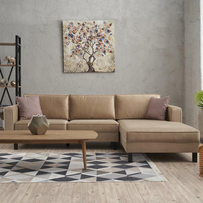 Ecksofa Rechts Kahl Velvet Crème