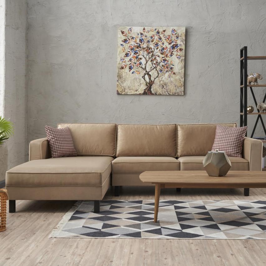Ecksofa Links Kahl Velvet Crème