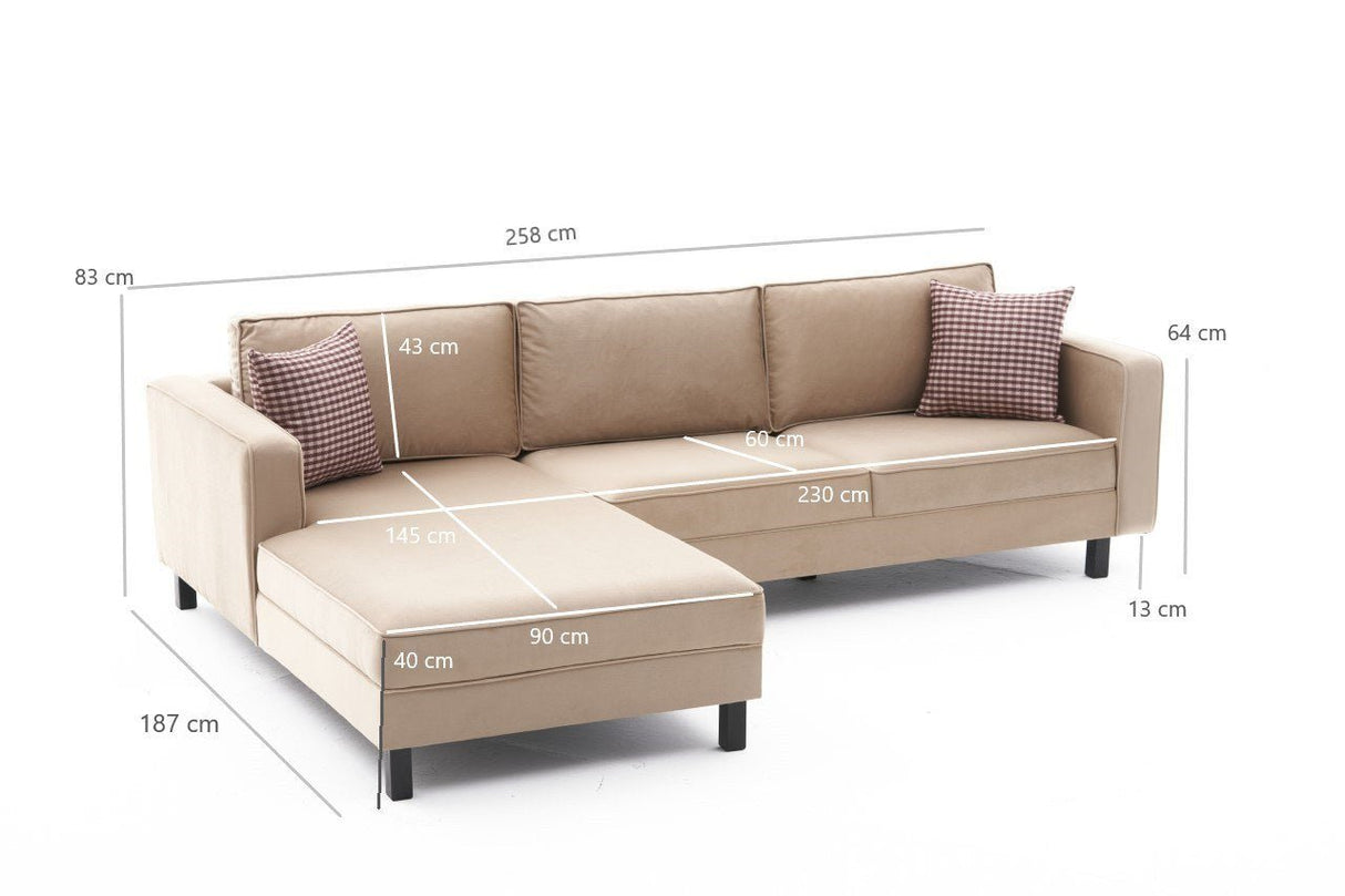 Ecksofa Links Kahl Velvet Crème