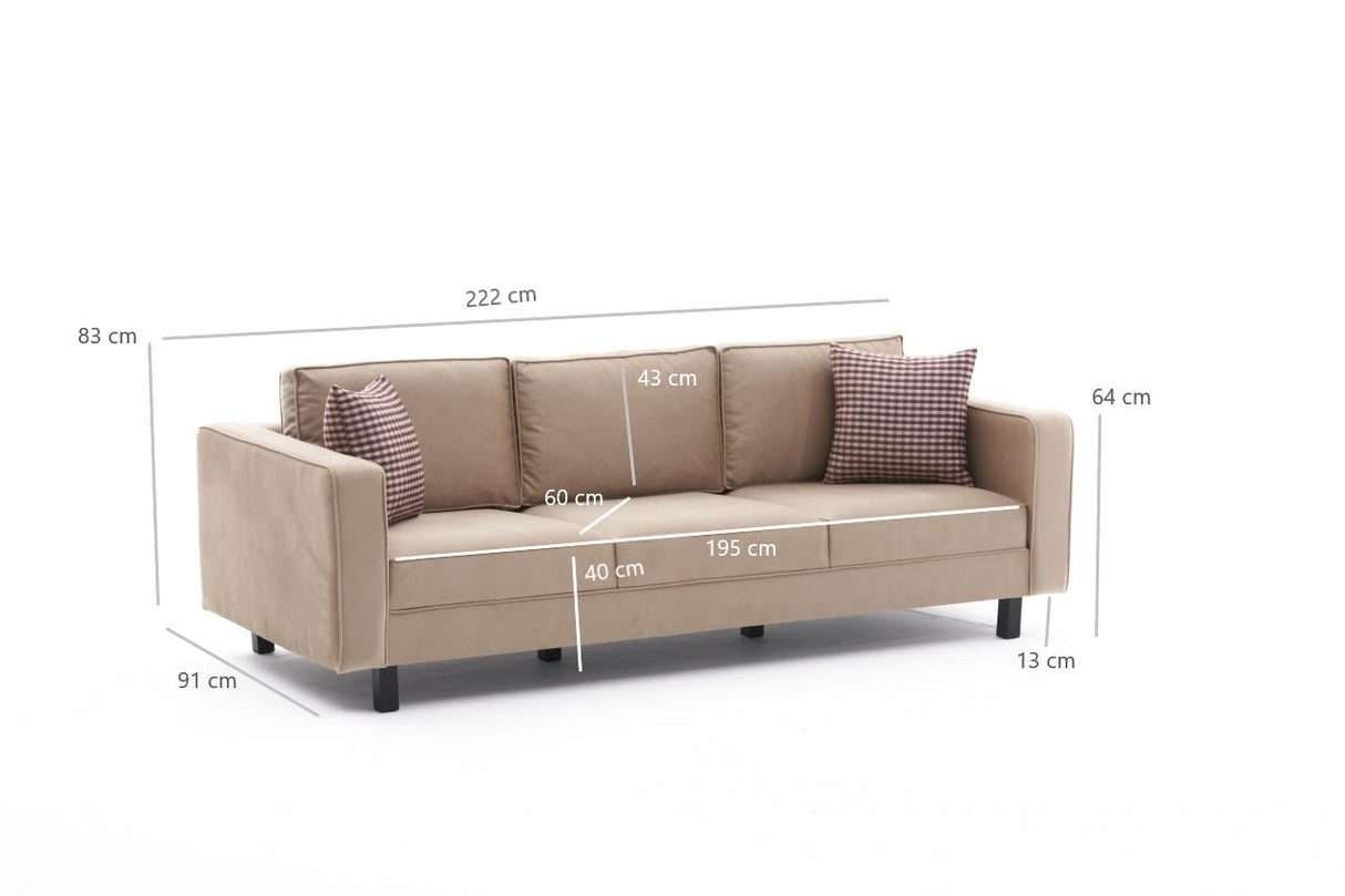3-Sitzer Sofa Kale Velvet Crème - bequeme lose Kissen