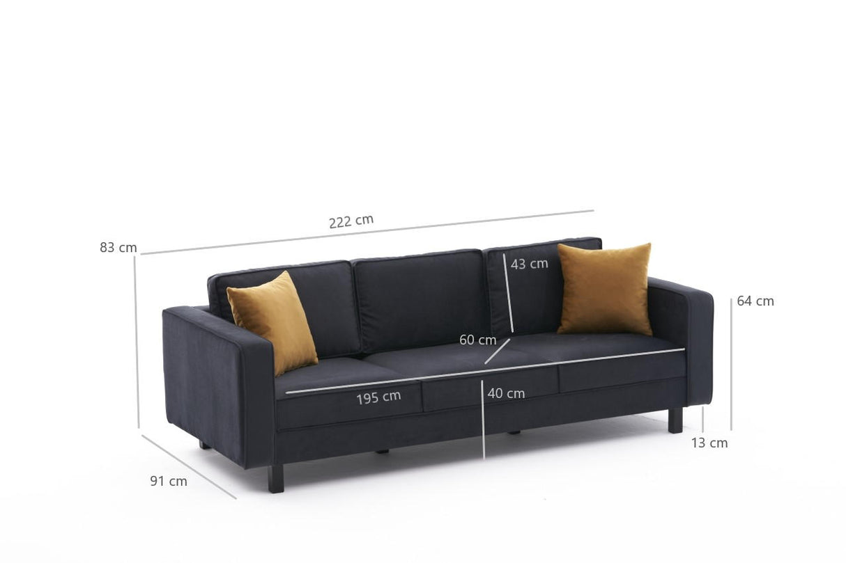 3-Sitzer Sofa Kale Velvet Anthrazit - komfortable lose Kissen