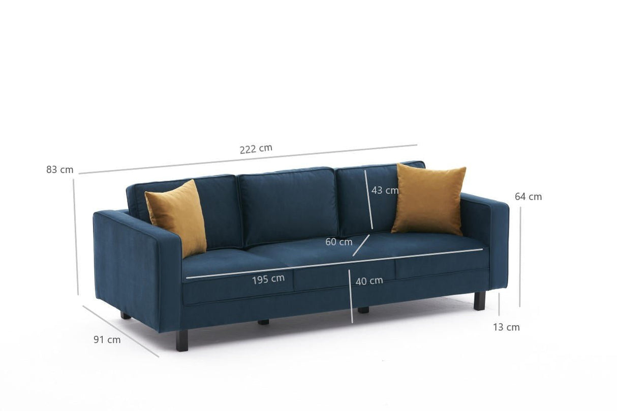 3-Sitzer Sofa Kale Samt Grün - bequeme lose Kissen