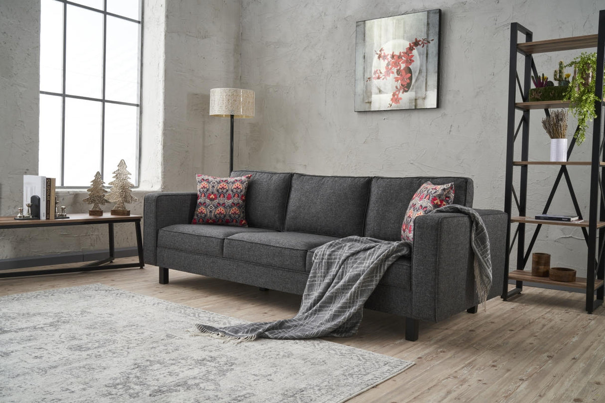 3-Sitzer Sofa Kale Leinenstoff anthrazit - bequeme Kissen