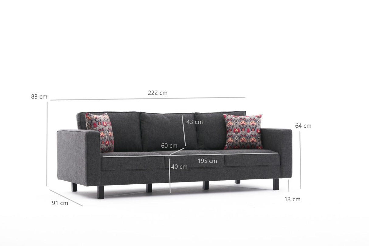 3-Sitzer Sofa Kale Leinenstoff anthrazit - bequeme Kissen