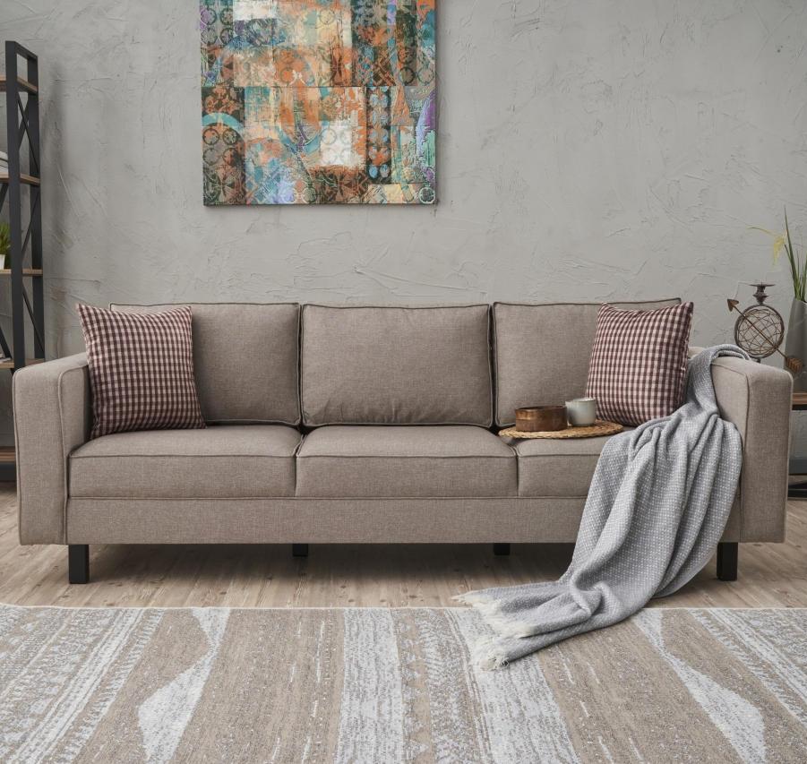 3-Sitzer Sofa Kale Leinenstoff Taupe - bequeme Kissen