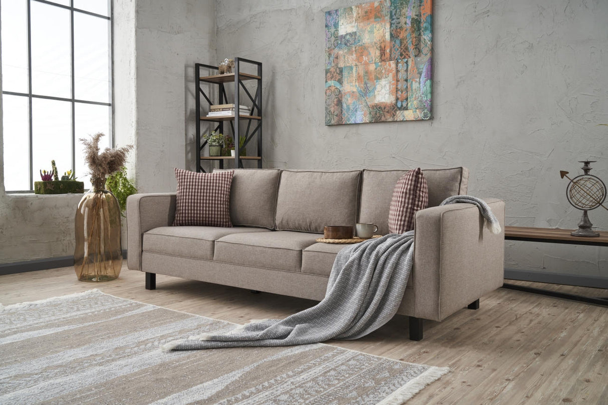 3-Sitzer Sofa Kale Leinenstoff Taupe - bequeme Kissen