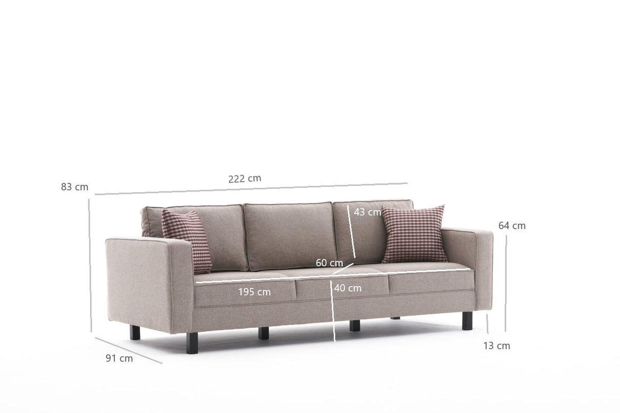 3-Sitzer Sofa Kale Leinenstoff Taupe - bequeme Kissen