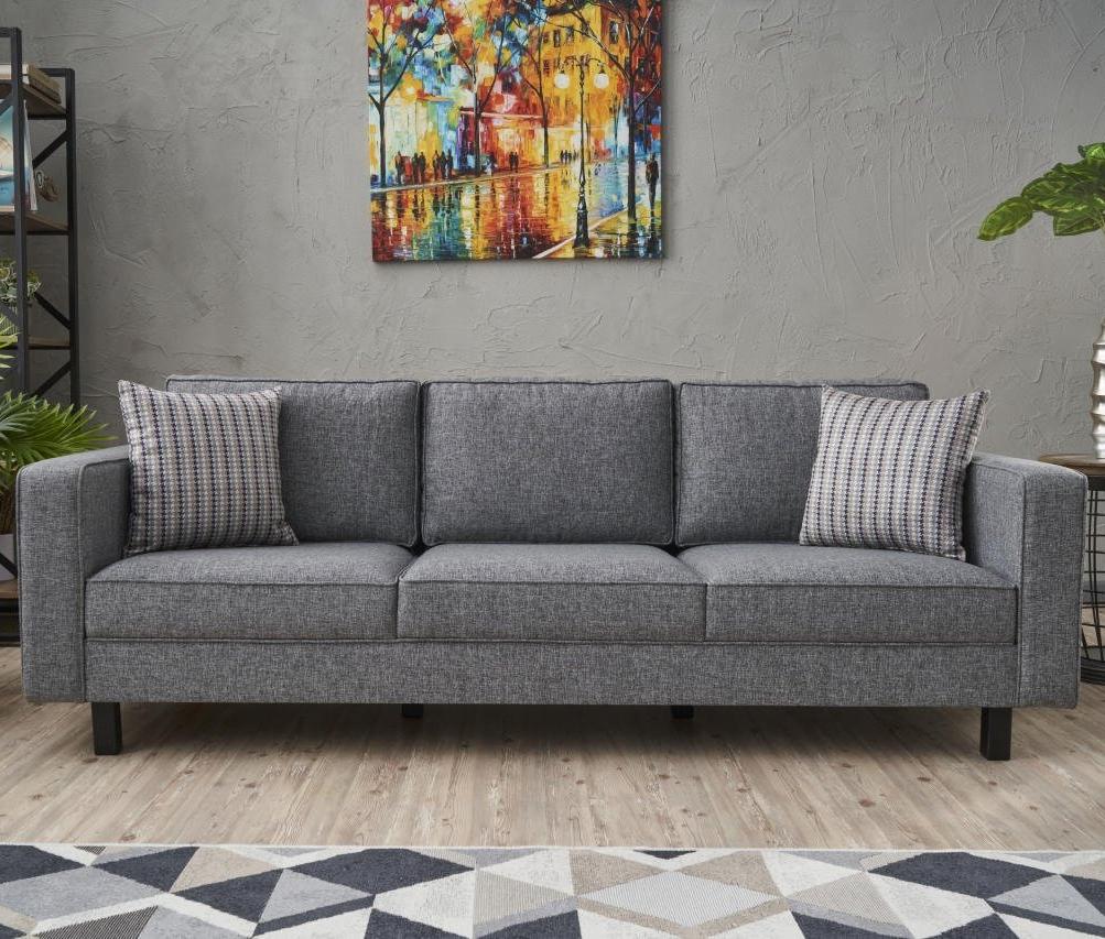3-Sitzer Sofa Kale Leinenstoff grau - bequeme Kissen