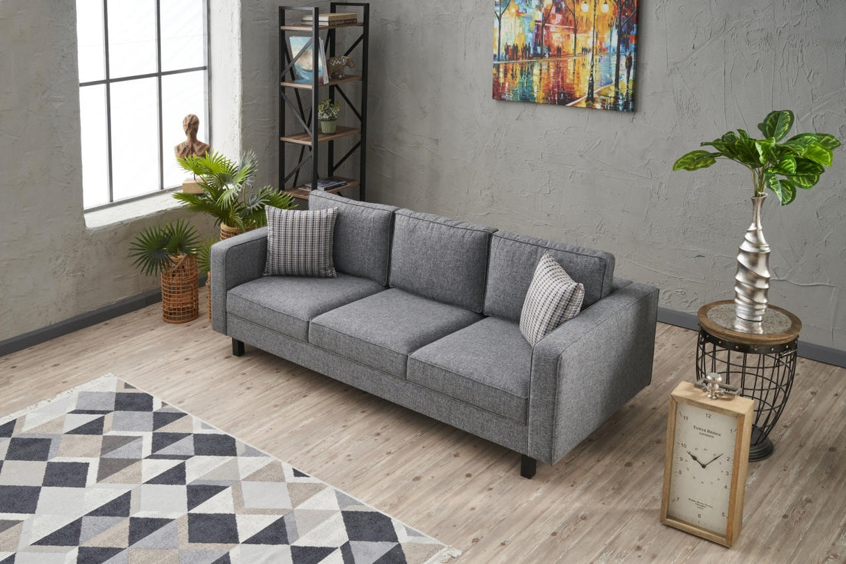 3-Sitzer Sofa Kale Leinenstoff grau - bequeme Kissen