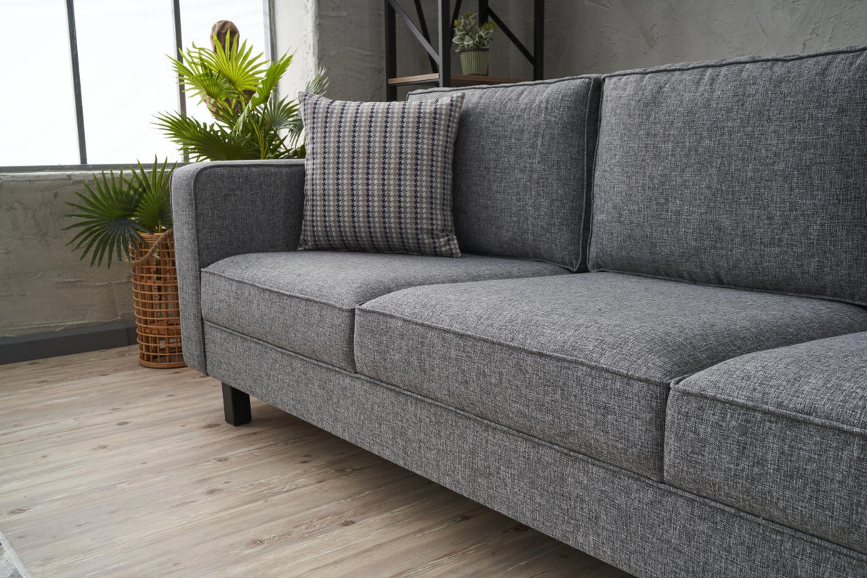 3-Sitzer Sofa Kale Leinenstoff grau - bequeme Kissen