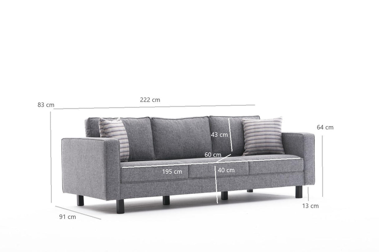 3-Sitzer Sofa Kale Leinenstoff grau - bequeme Kissen