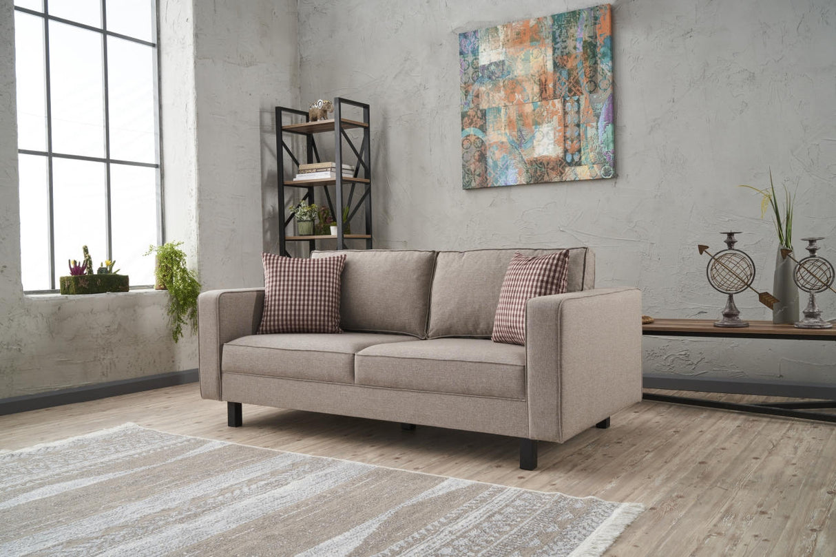 2-Sitzer Sofa Kahl Stoff Creme