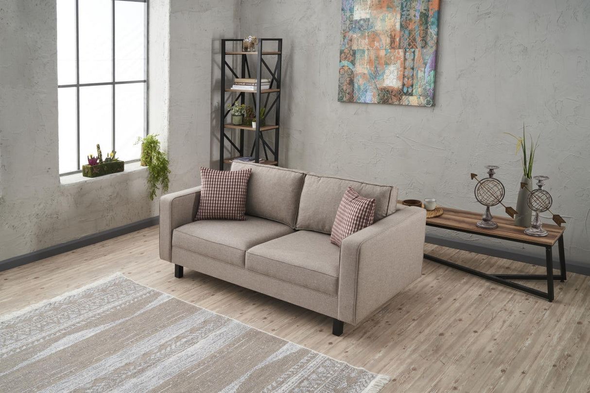 2-Sitzer Sofa Kahl Stoff Creme
