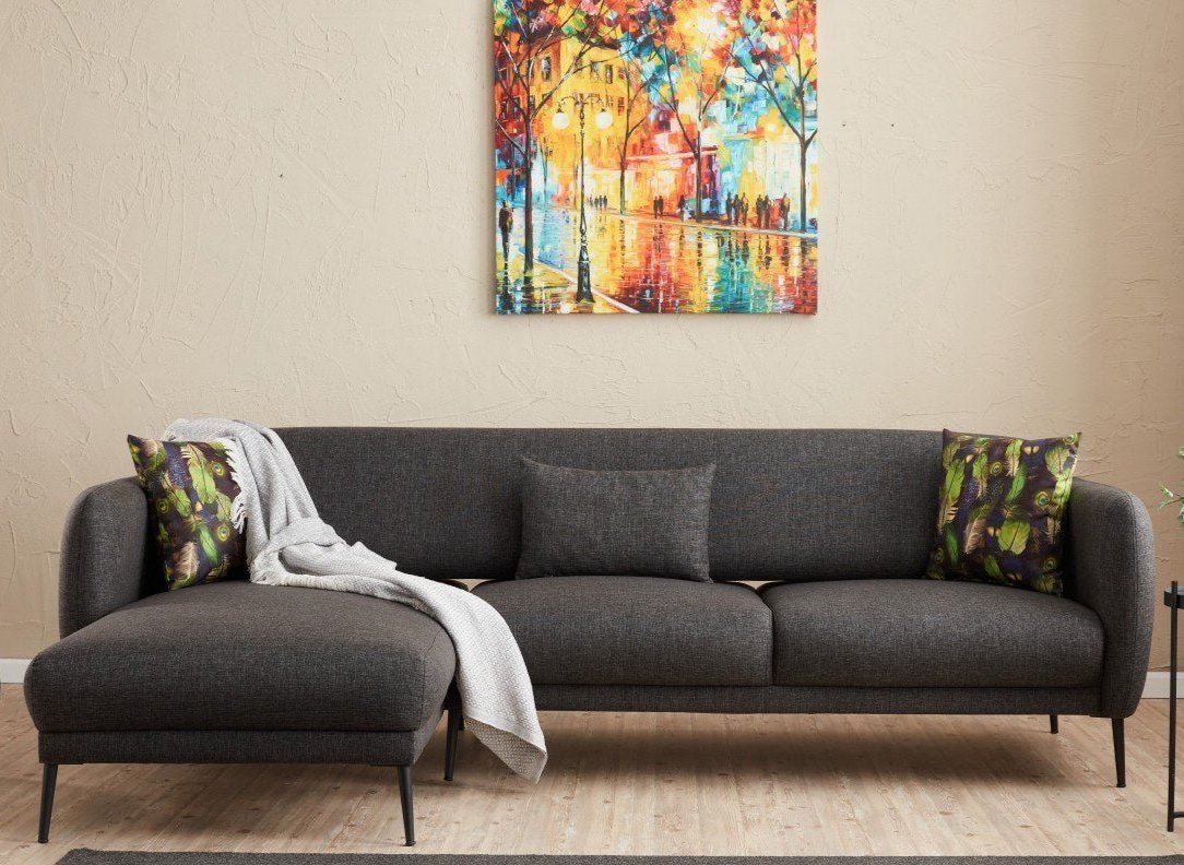 Ecksofa Links mit Schlaffunktion Venus Anthrazit