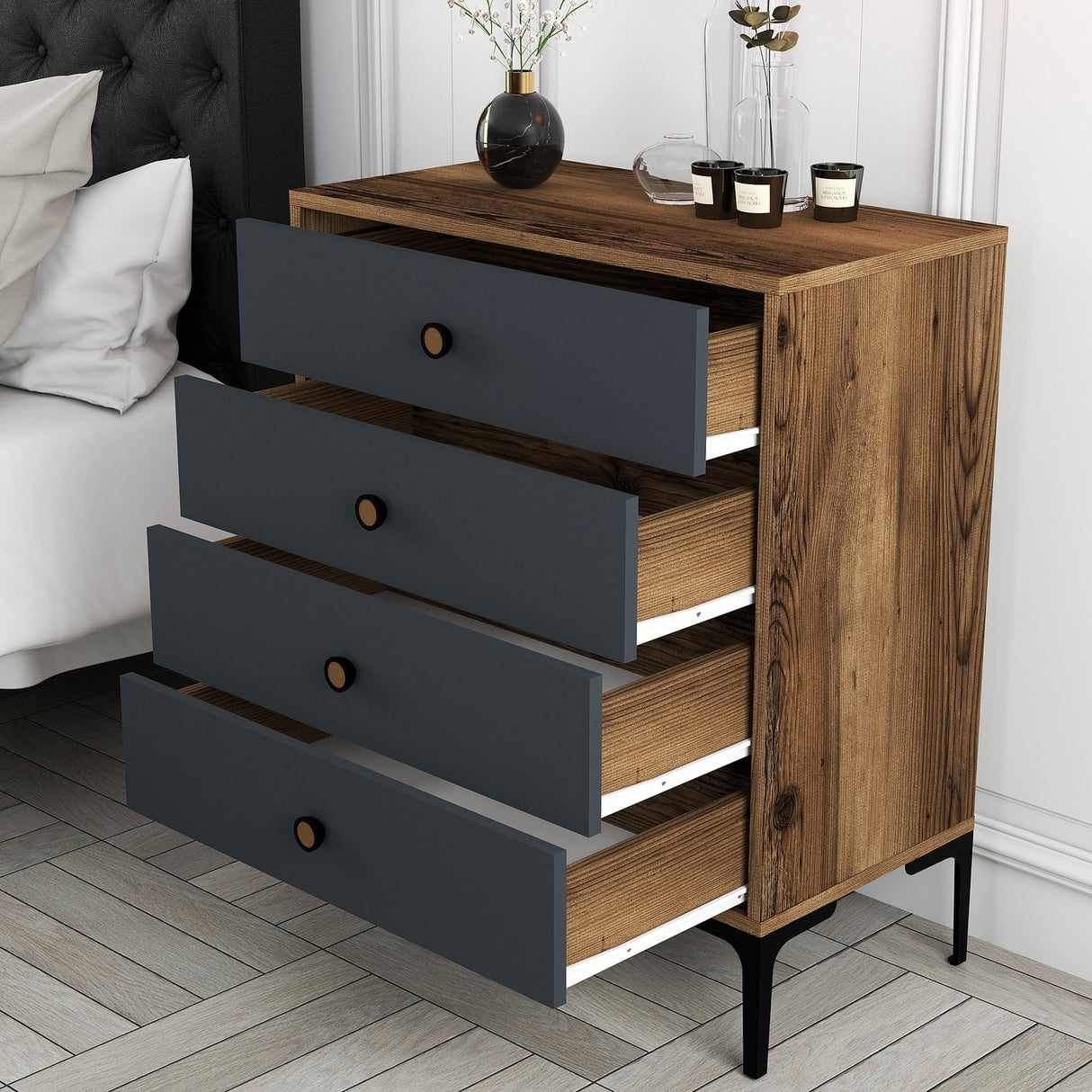 Ladungsschrank Lizbon Walnuss Anthrazit Melamin 76x90.7x40 cm