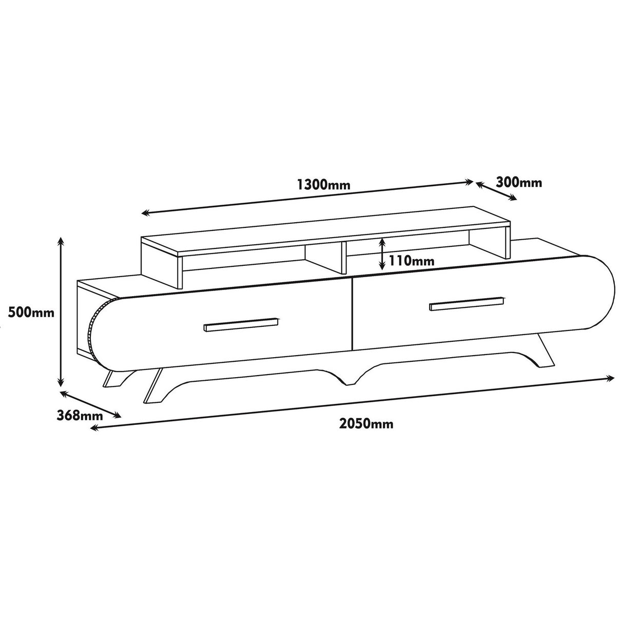 TV -Möbel Flora Walnuss weißes Melamin 205x50x36.8 cm