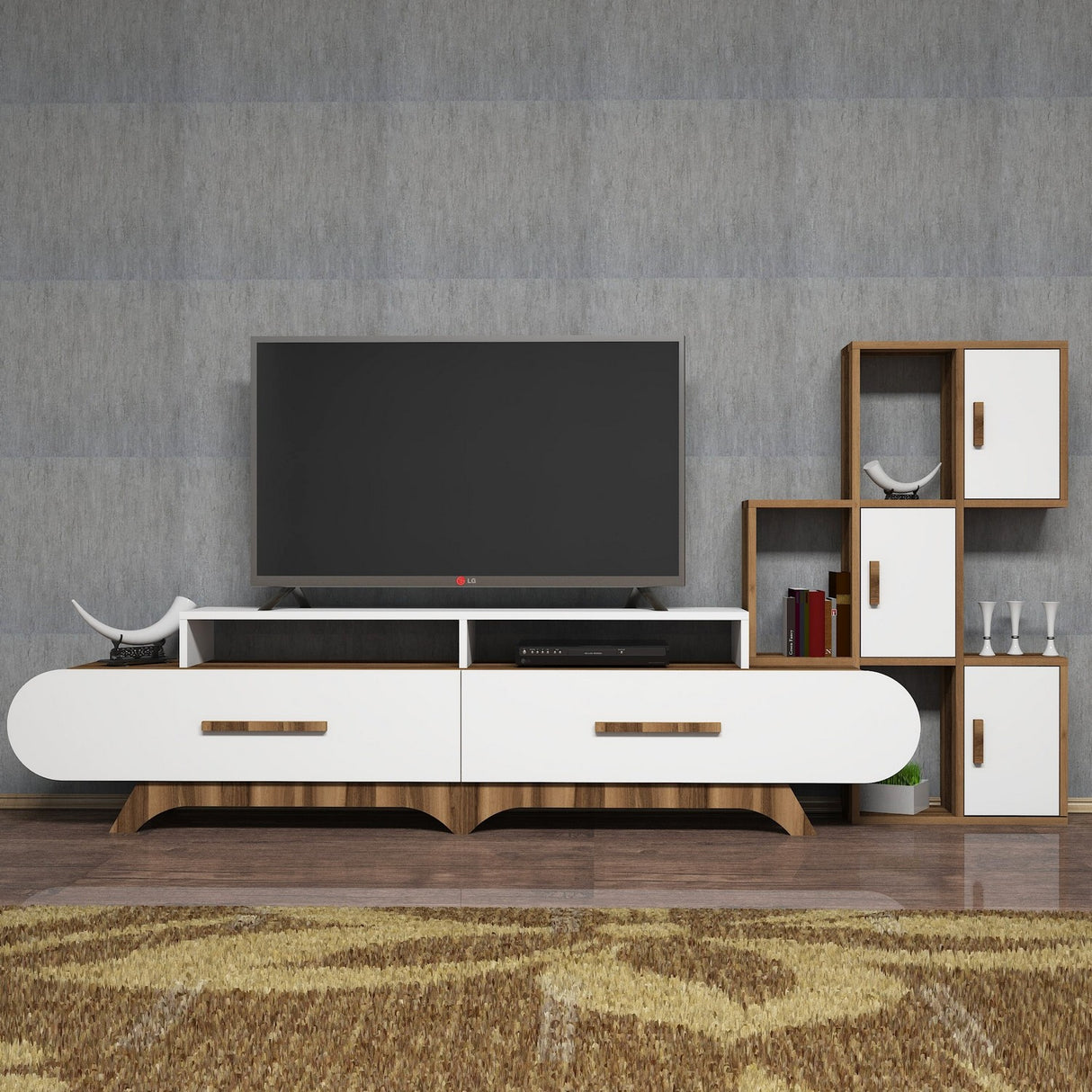 TV -Möbel Set Flora S Walnut White Melamin 205x50x36.8 cm