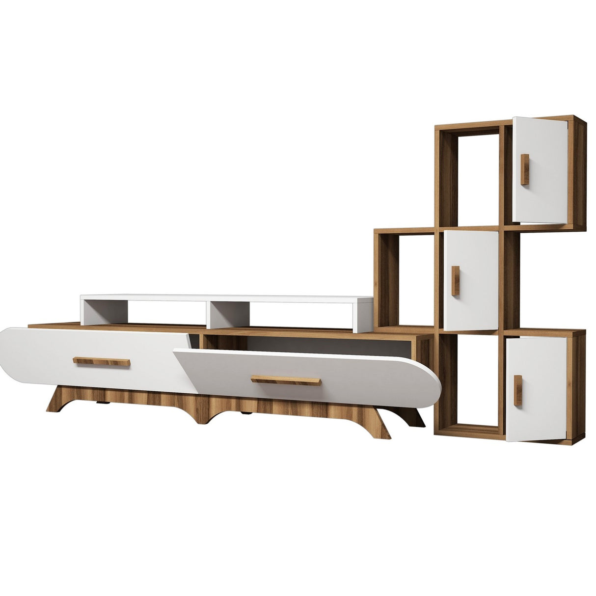 TV -Möbel Set Flora S Walnut White Melamin 205x50x36.8 cm