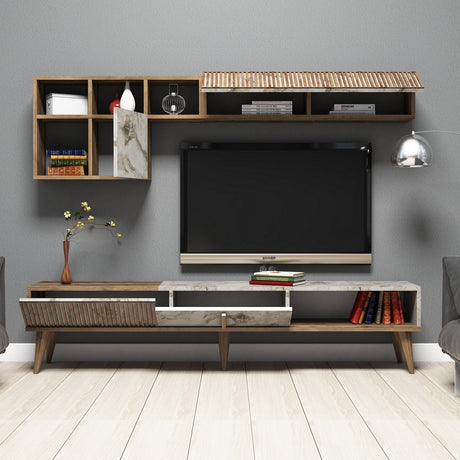 TV -Möbel Set Milan Walnut White Marmor Melamine 180x40x35 cm