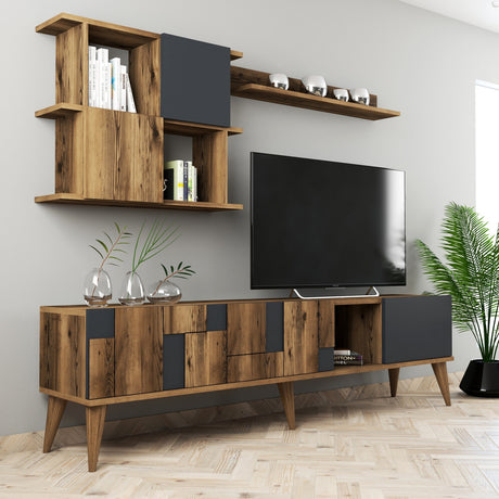 TV -Möbel Set Madrid Walnuss Anthraziit Melamin 180x48.6x33.8 cm