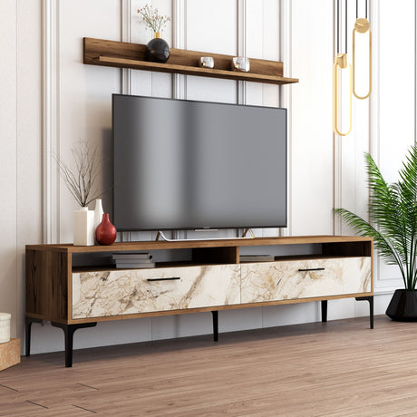 TV -Möbelset Istanbul Walnuss Weiß Marmor Melamin 180x47x35 cm