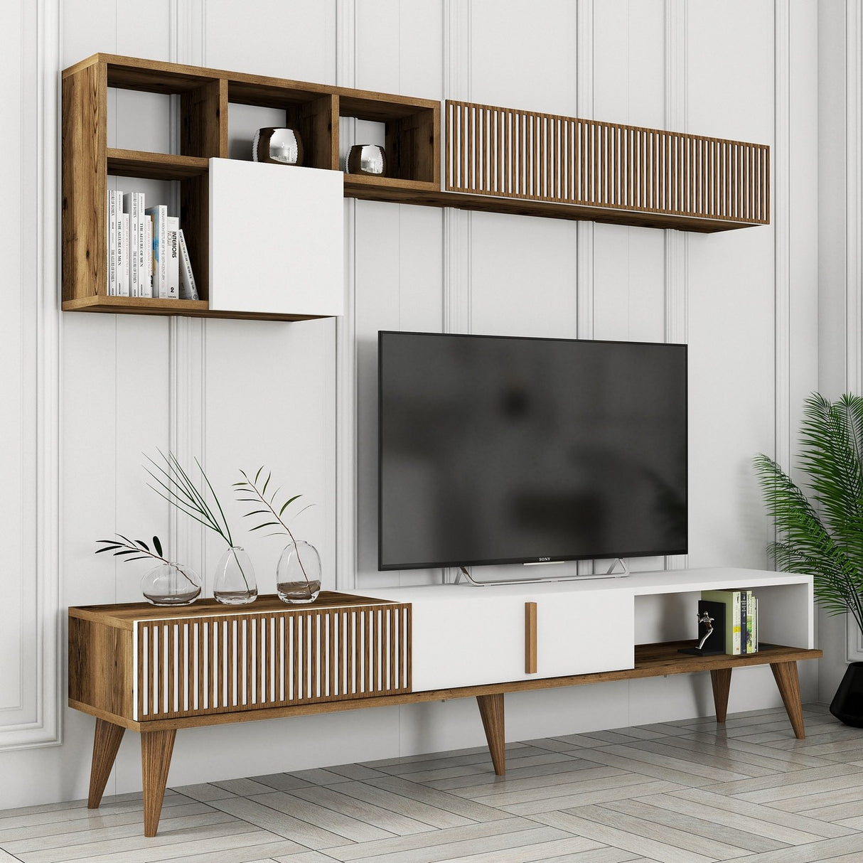 TV -Möbel Set Mailand TV Walnuss weißes Melamin 180x40x35 cm