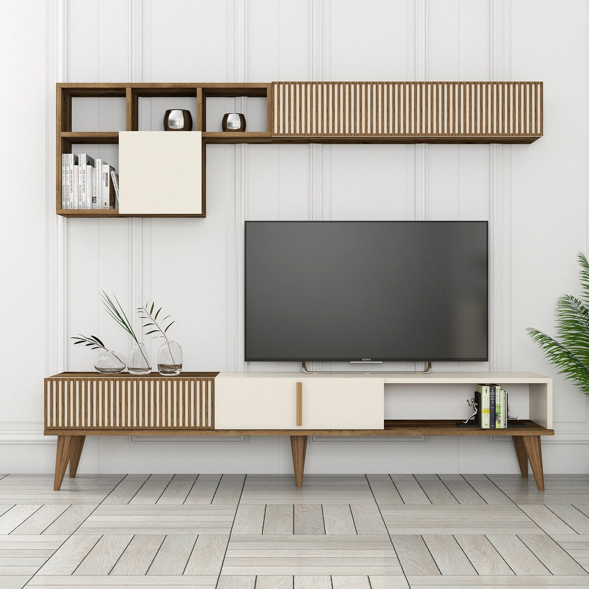 TV -Möbel Set Milan TV Walnut Crème Melamine 180x40x35 cm