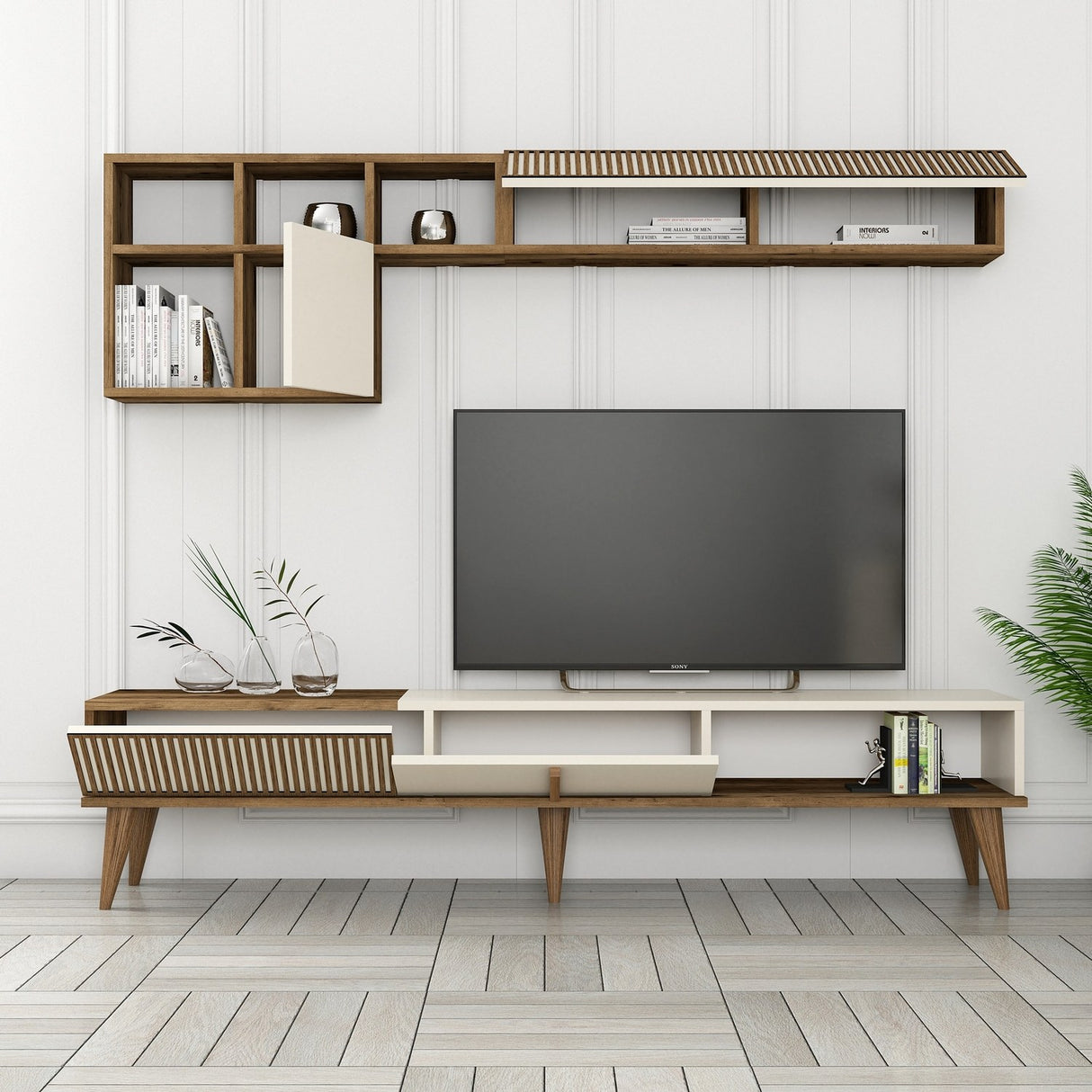 TV -Möbel Set Milan TV Walnut Crème Melamine 180x40x35 cm