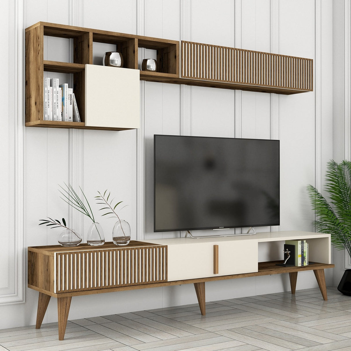 TV -Möbel Set Milan TV Walnut Crème Melamine 180x40x35 cm