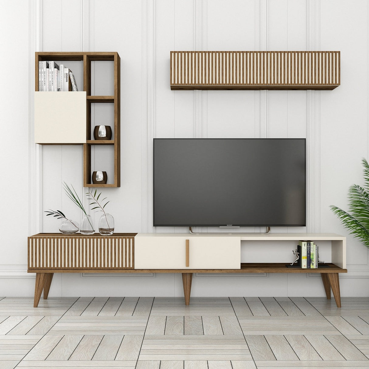 TV -Möbel Set Milan TV Walnut Crème Melamine 180x40x35 cm
