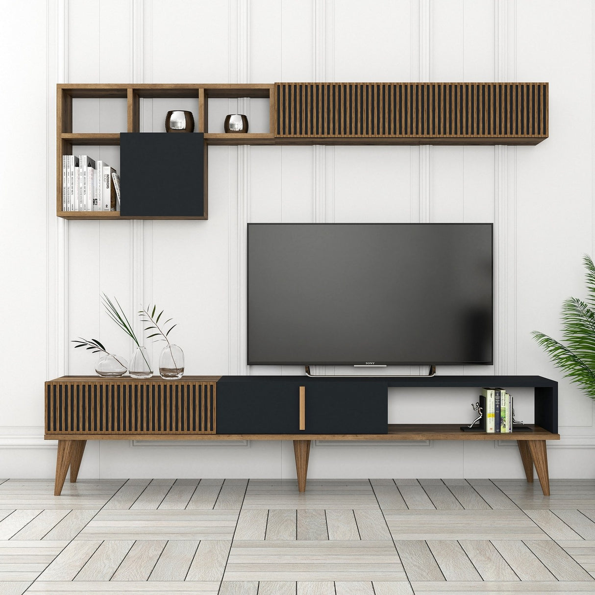 TV -Möbel Set Mailand TV Walnuss Anthrazit Melamin 180x40x35 cm