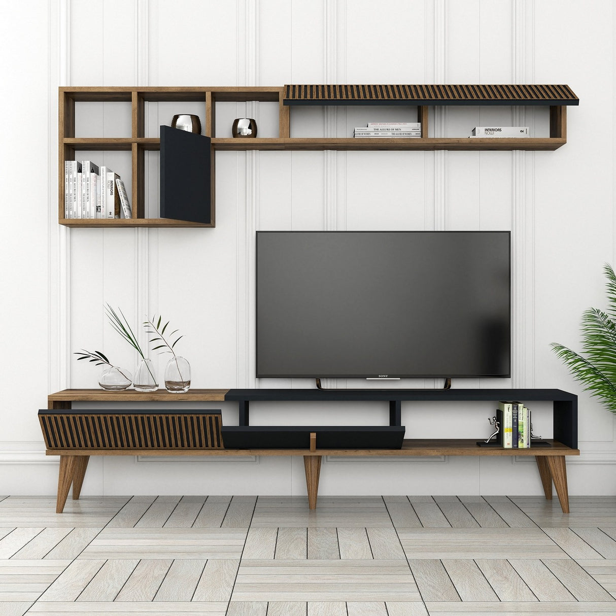 TV -Möbel Set Mailand TV Walnuss Anthrazit Melamin 180x40x35 cm