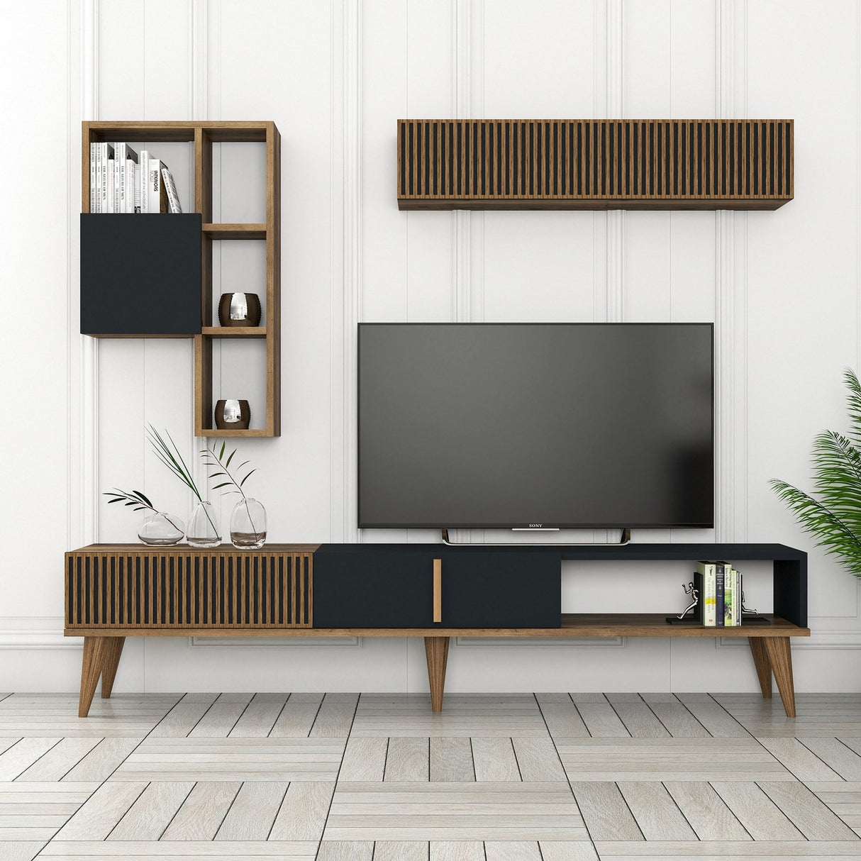 TV -Möbel Set Mailand TV Walnuss Anthrazit Melamin 180x40x35 cm
