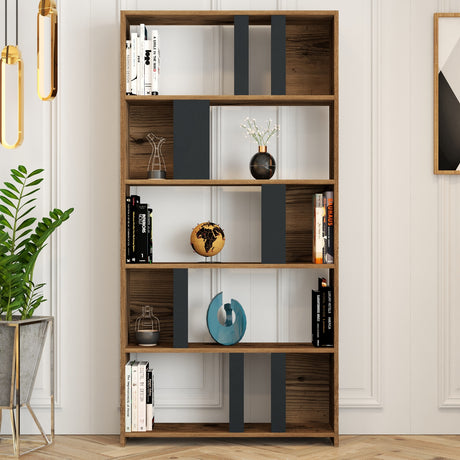 Bücherregal Lima Walnuss Anthrazit Melamin 90x180x20 cm