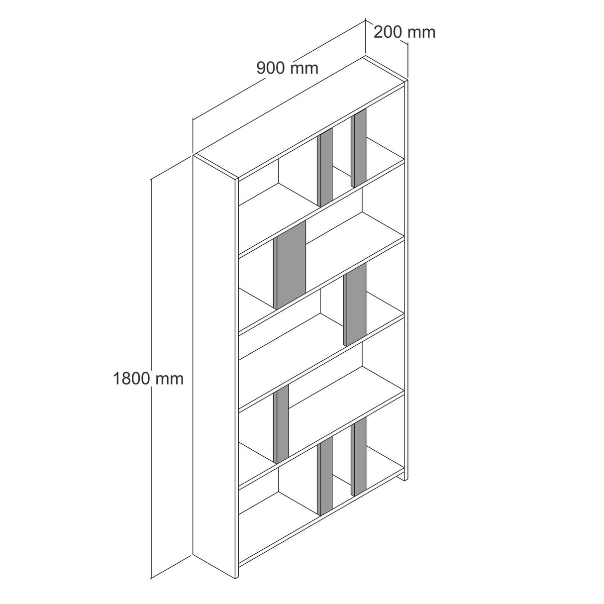 Bücherregal Lima Walnut Melamin 90x180x20 cm