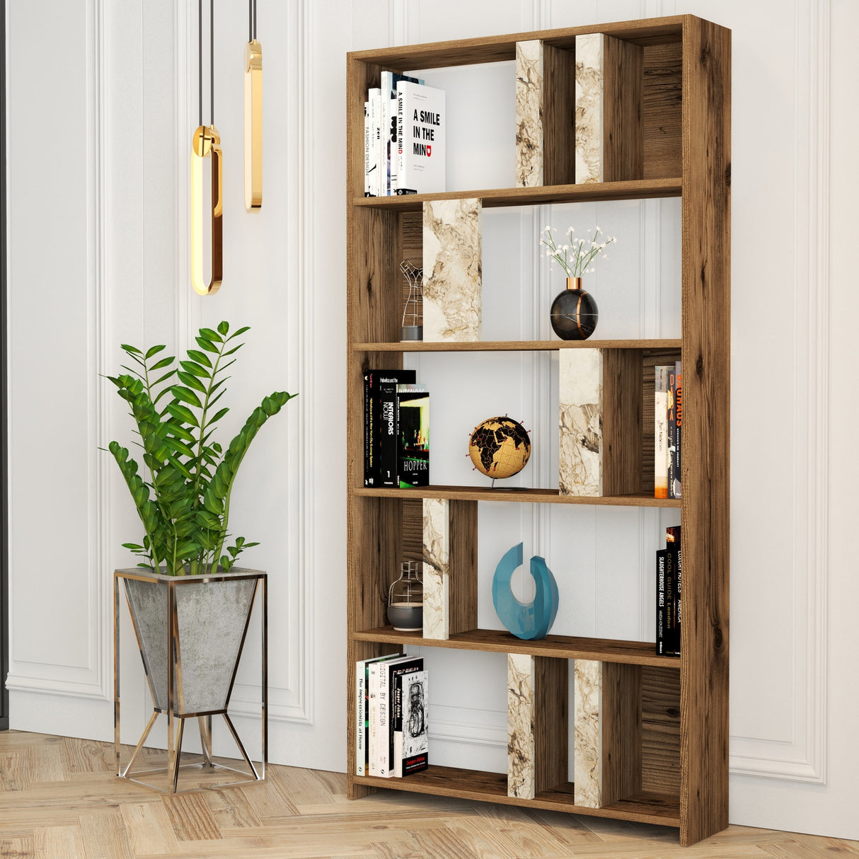 Bücherregal Lima Walnut White Marmer Melamine 90x180x20 cm