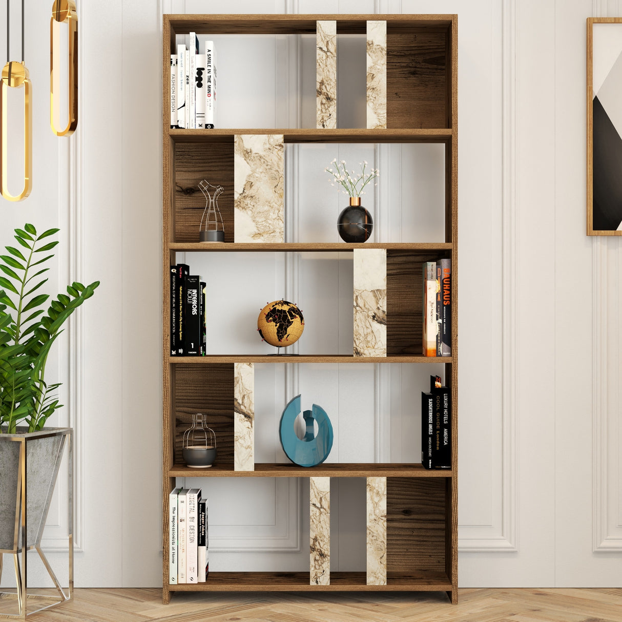 Bücherregal Lima Walnut White Marmer Melamine 90x180x20 cm