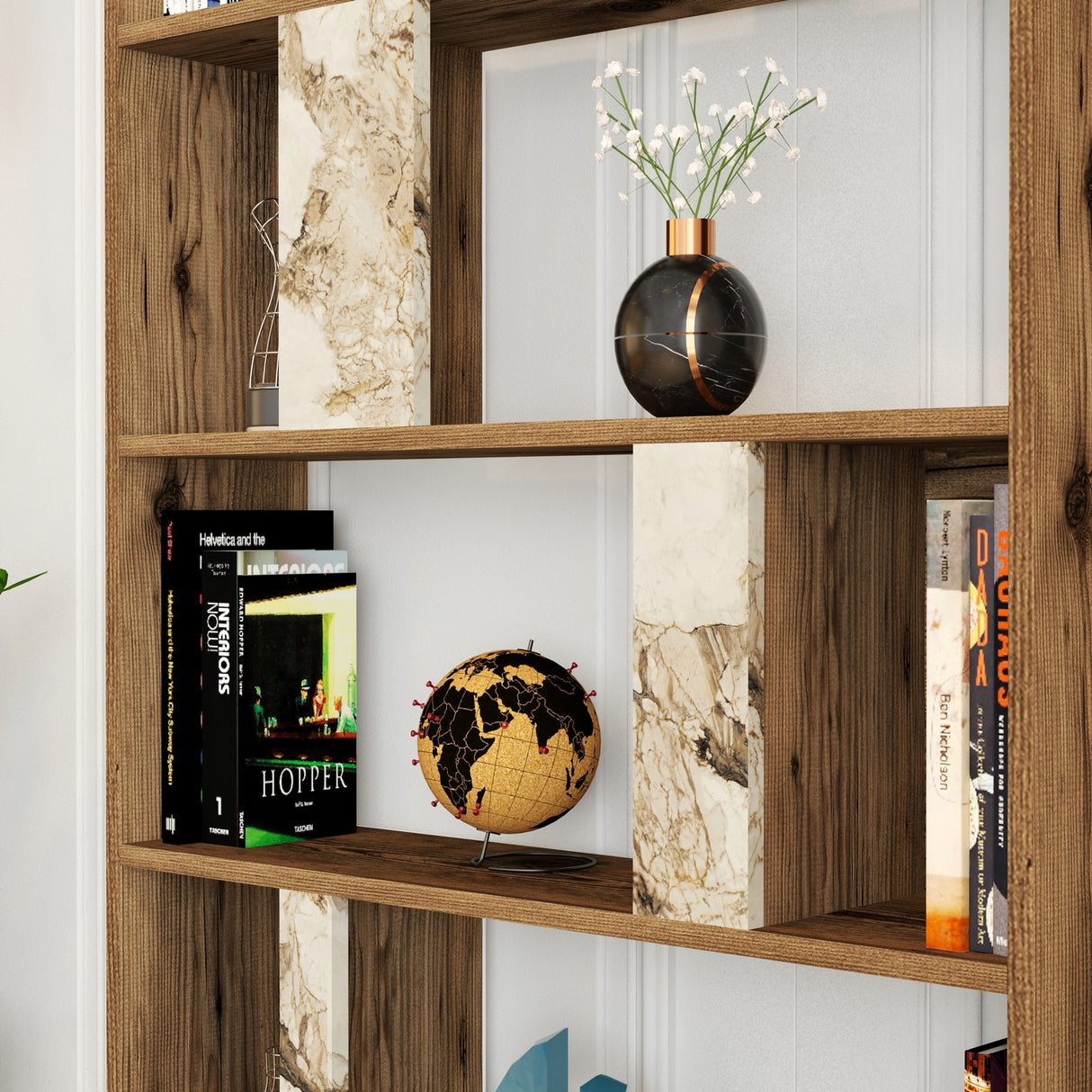 Bücherregal Lima Walnut White Marmer Melamine 90x180x20 cm
