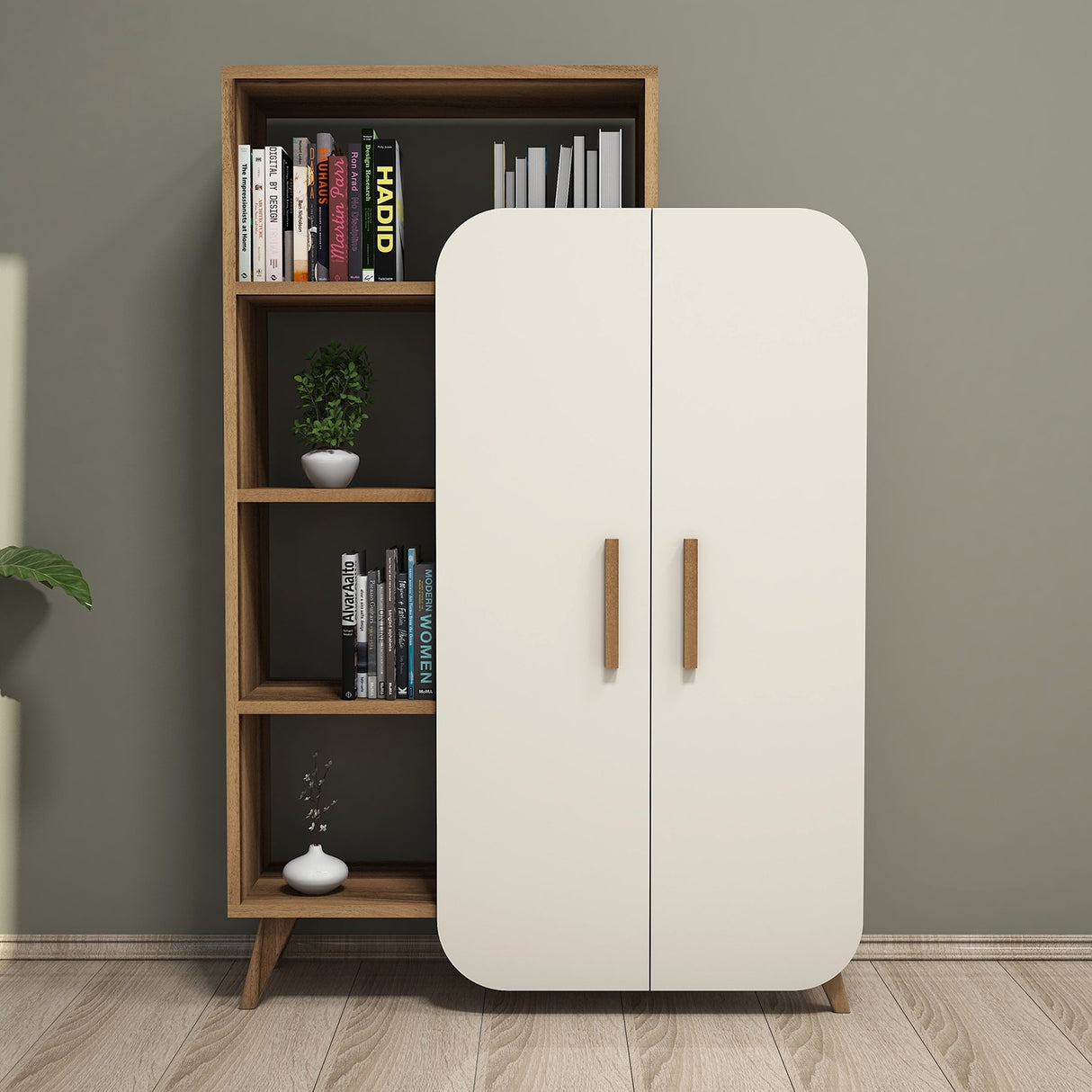 Bücherregal Form Walnut Crème Melamin 90x132x32 cm