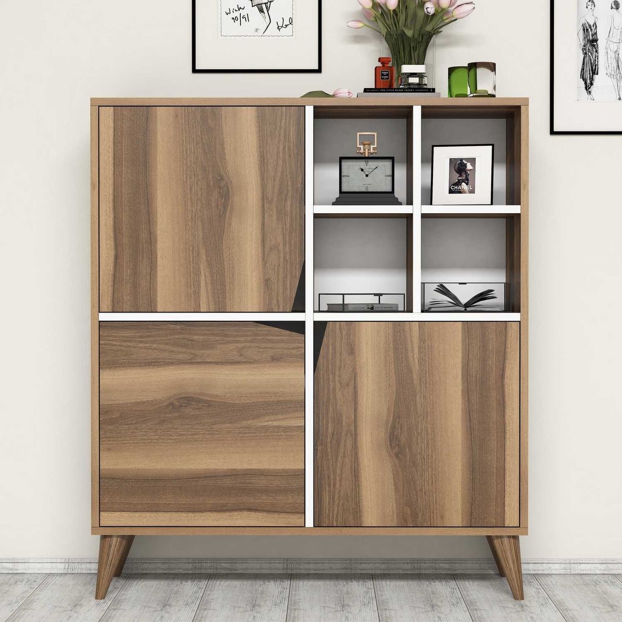 Wandschrank Puls Walnuss weißes Melamin 100x115x30 cm