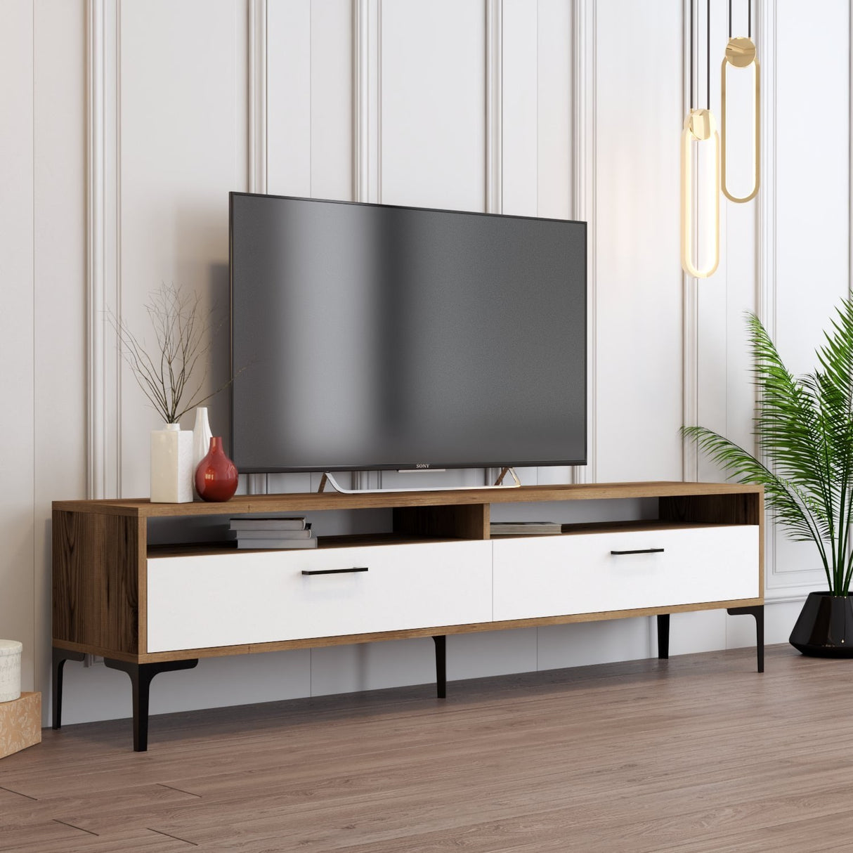 TV -Möbel Set Gebze Walnuss weißes Melamin 180x35x47 cm