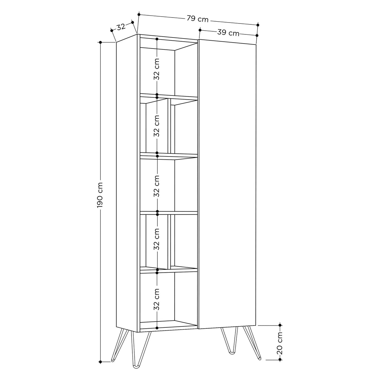 Boekenkasten - Boekenkast Jedda Wit Eik Melamine 79x190x32 cm - Dimehouse