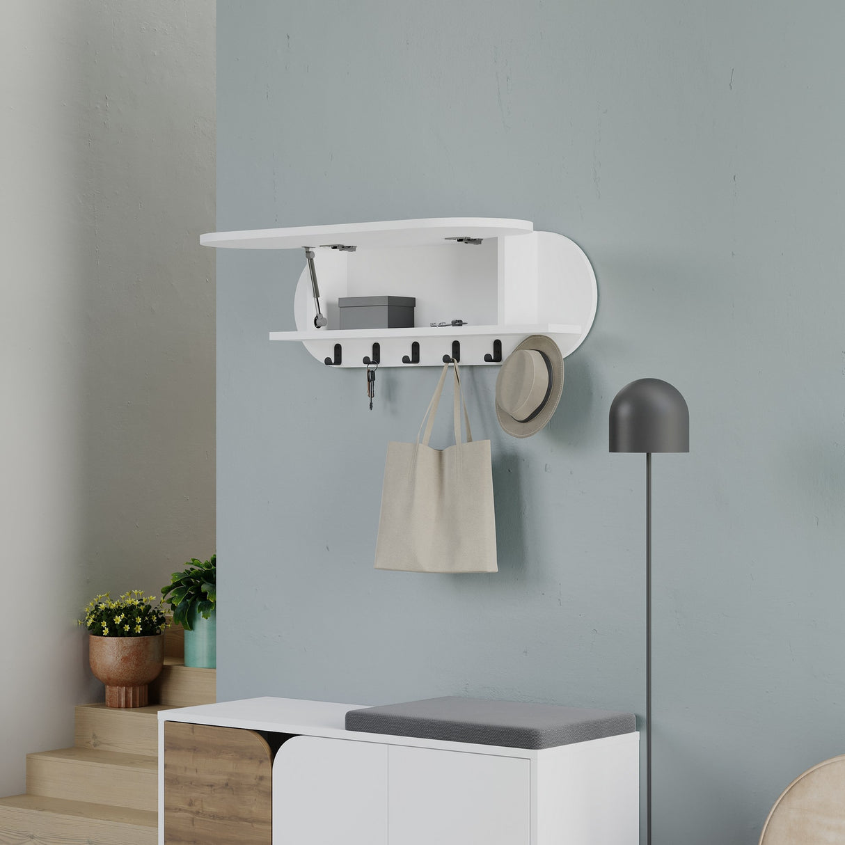 Kleiderständer Weiß - Melamin - Mit Fach