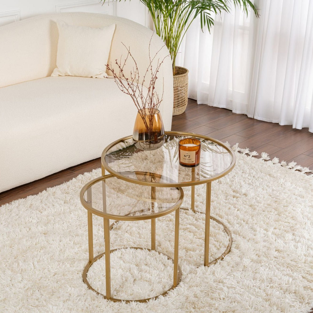 Moderne runde Couchtisch-Set von 2 Uru Gold - Bronze Glas - 60/42 cm